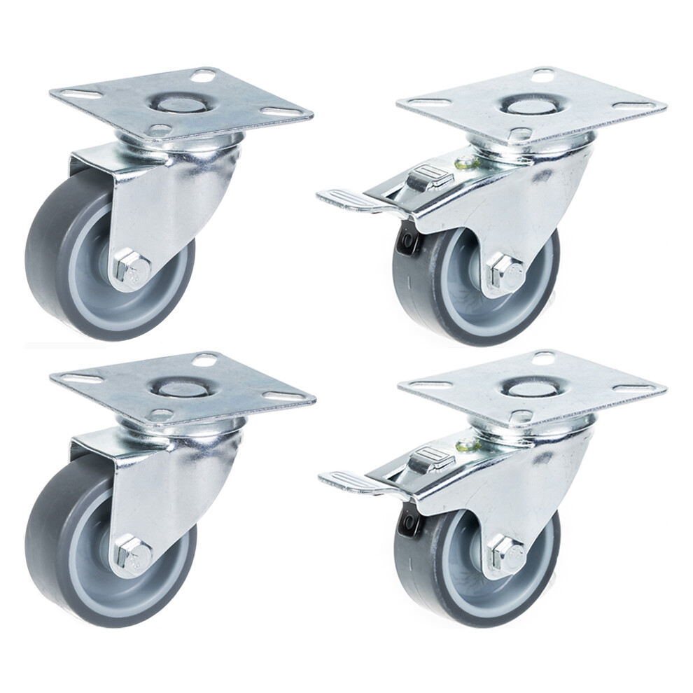 50Mm Non-Marking Rubber Castors 2 Swivel, 2 Swivel With Brake 5060462565771