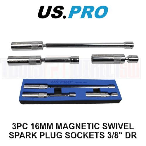 us pro US PRO Tools 3pc 16mm Magnetic Thin Wall Swivel Spark Plug Sockets 3/8" Dr 5925
