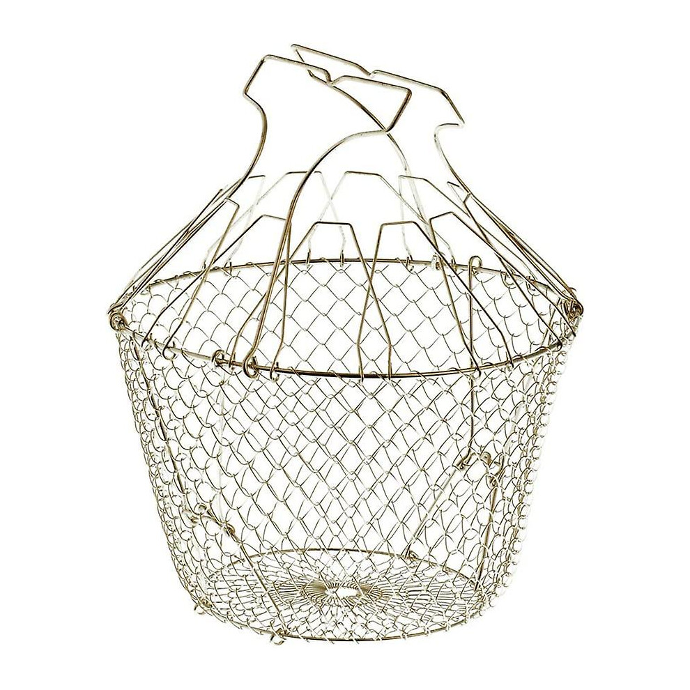 Folding Salad Basket With Stiffeners - Stainless Steel - Easy Storage - Gentle Spin -  22.5 Cm