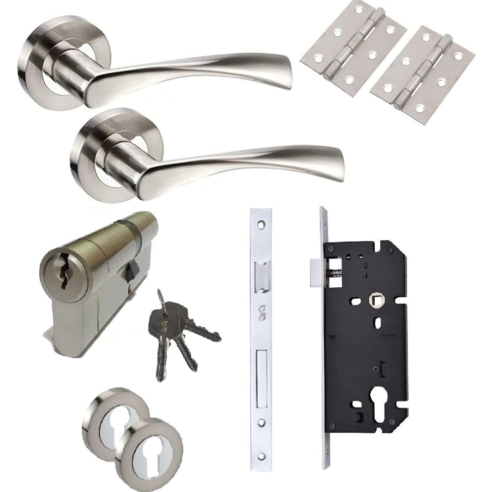 Golden Grace Astrid Design Modern Duo Dual Chrome Euro Profile Lock Door Handle Pack With 3 Keys 70Mm Barrell 35/35 8000000008572