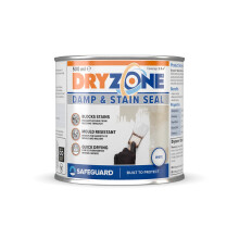 Dryzone White Stain Seal & Damp Proof Paint (500ml, White) - Block Damp, Mould & Stains in One Coat on Plaster, Brick, Cement, Stone Interior Surfaces