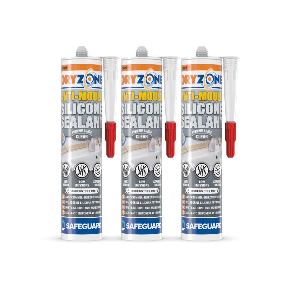 Dryzone Silicone Sealant Clear Anti-Mould 310Ml X 3 Pack 5060132769362