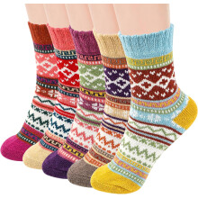 5 Pairs Wool Warm Knitting Ladies Socks Vintage Style Soft Cotton Thick Woman Bed Sock Multicoloured for Home Office School Hiking