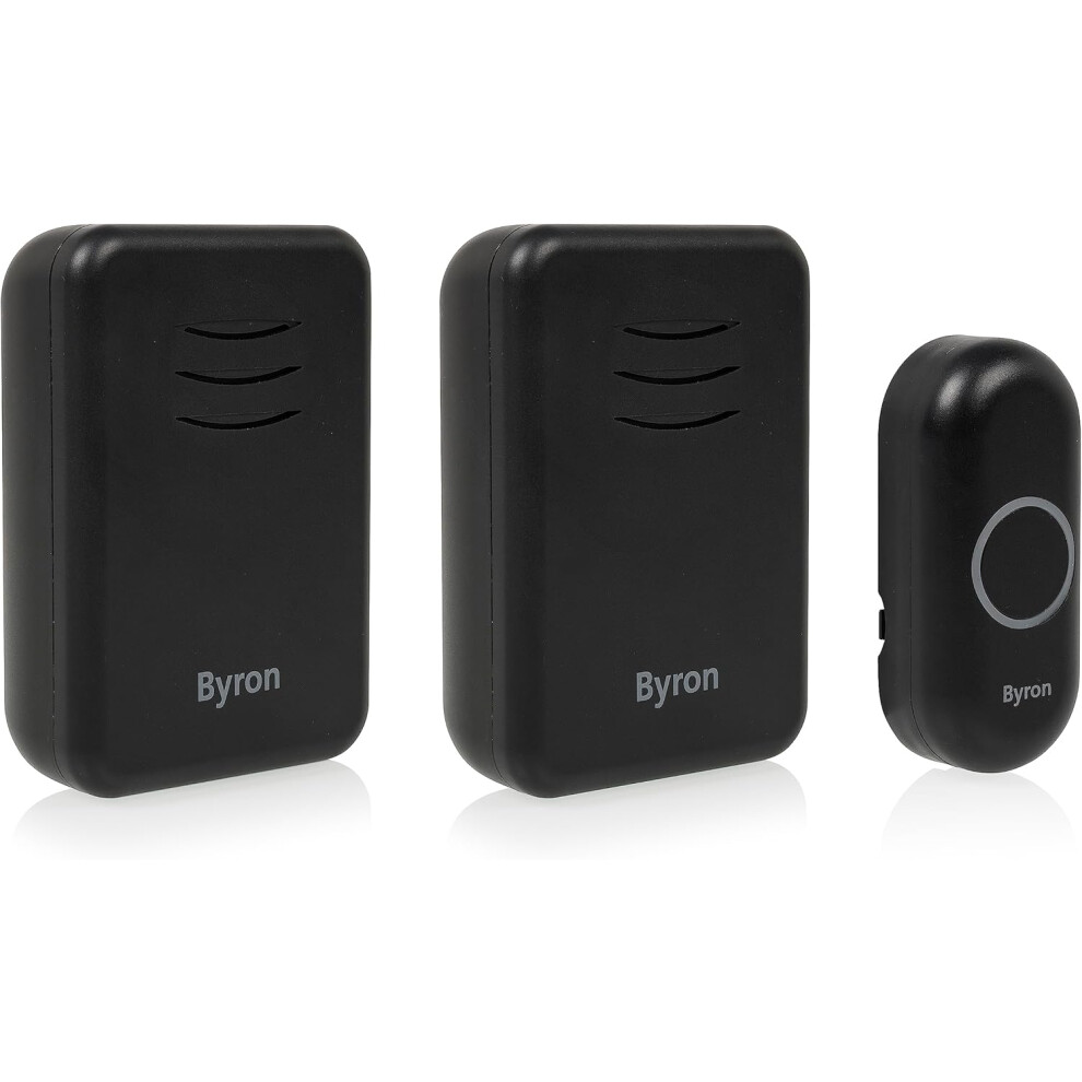 (Byron Wireless Doorbell Set â Twin Pack â Battery Portable And Plug In â 150 M Range â 16 Melodies â Black â DBY-22354BS) Byron Wireless