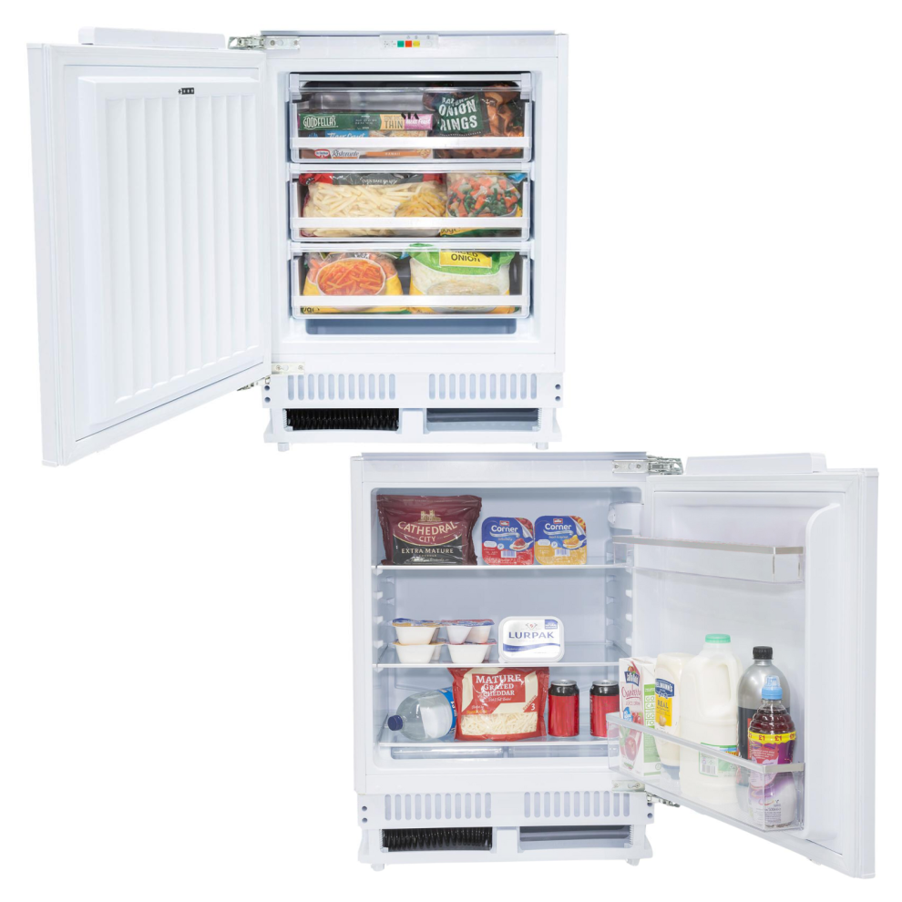 SIA Built In White Integrated Under Counter Fridge And Freezer Twin Pack