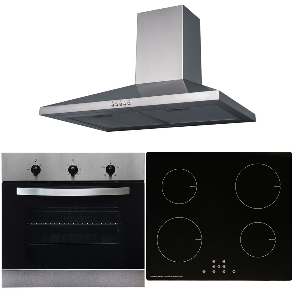 SIA 60cm Stainless Steel Single Fan Oven, 4 Zone Induction Hob And Cooker Hood