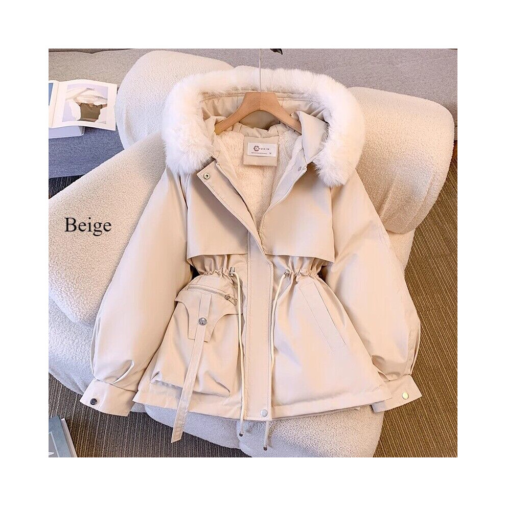 Femme Ã‰pais Faux Col Fourrure Capuche Veste Parka Hiver Thermique Polaire DoublÃ-3XL-Beige