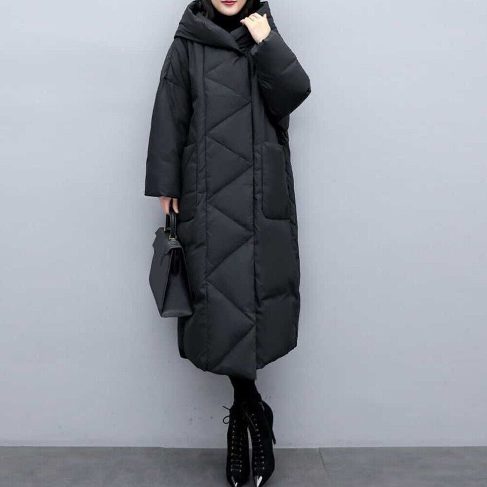 Manteau d'hiver femme Ã capuche veste tampon long parka manteau rembourré vÃªtements chauds-noir-XL
