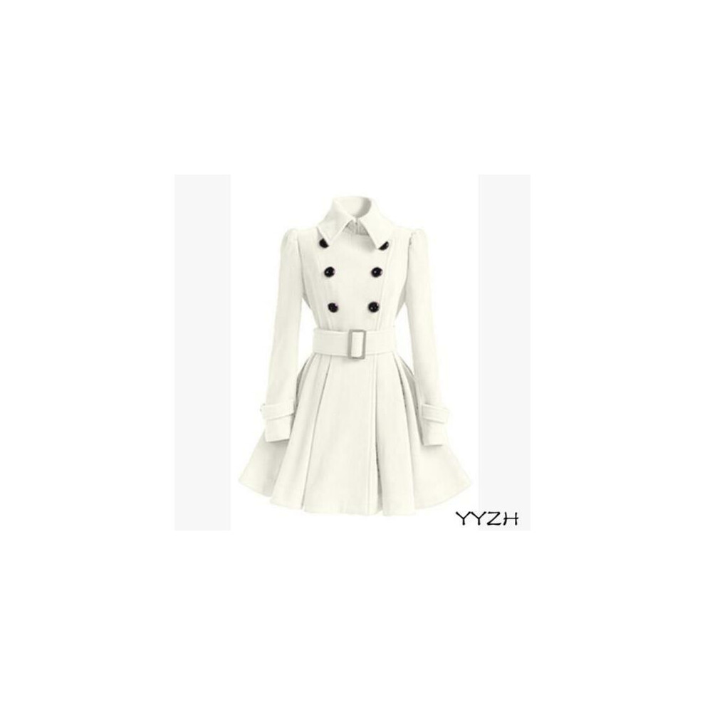 Veste longue femme double boutonnage coupe slim laine manteau ceinture trench coat neuf-White-US S=Asian L