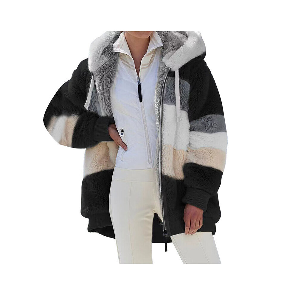 Femmes Moelleux Veste Capuche Manteau Parka Hiver Polaire Chaud Manteau Mode-Noir-L