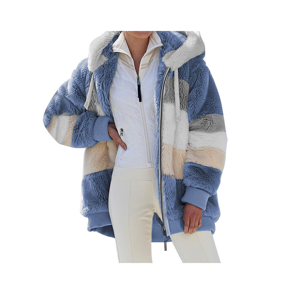 Femmes Moelleux Veste Capuche Manteau Parka Hiver Polaire Chaud Manteau Mode-Bleu-XL