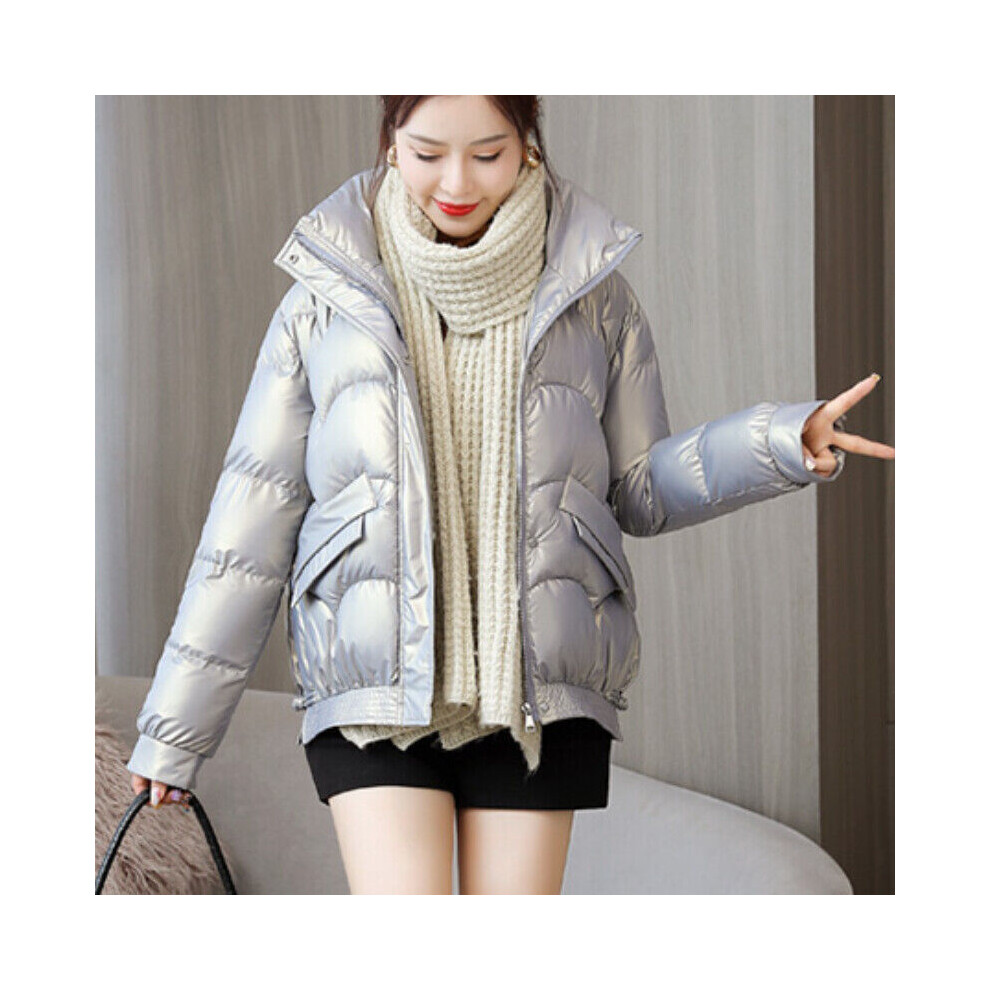 Brillant Femme Rembourré Bulle Manteau Ã‰pais Chaud IsolÃ Court Parka Hiver-2XL-Gris