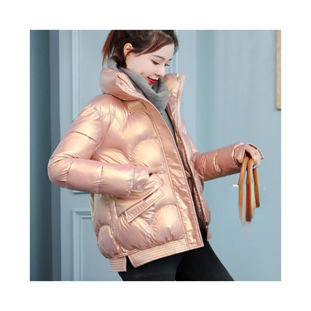 Brillant Femme Rembourré Bulle Manteau Ã‰pais Chaud IsolÃ Court Parka Hiver-2XL-Rose