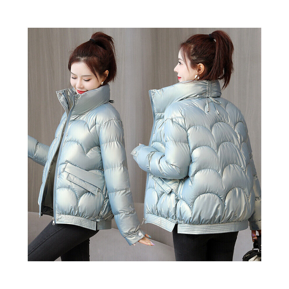 Brillant Femme Rembourré Bulle Manteau Ã‰pais Chaud IsolÃ Court Parka Hiver-2XL-Bleu Clair