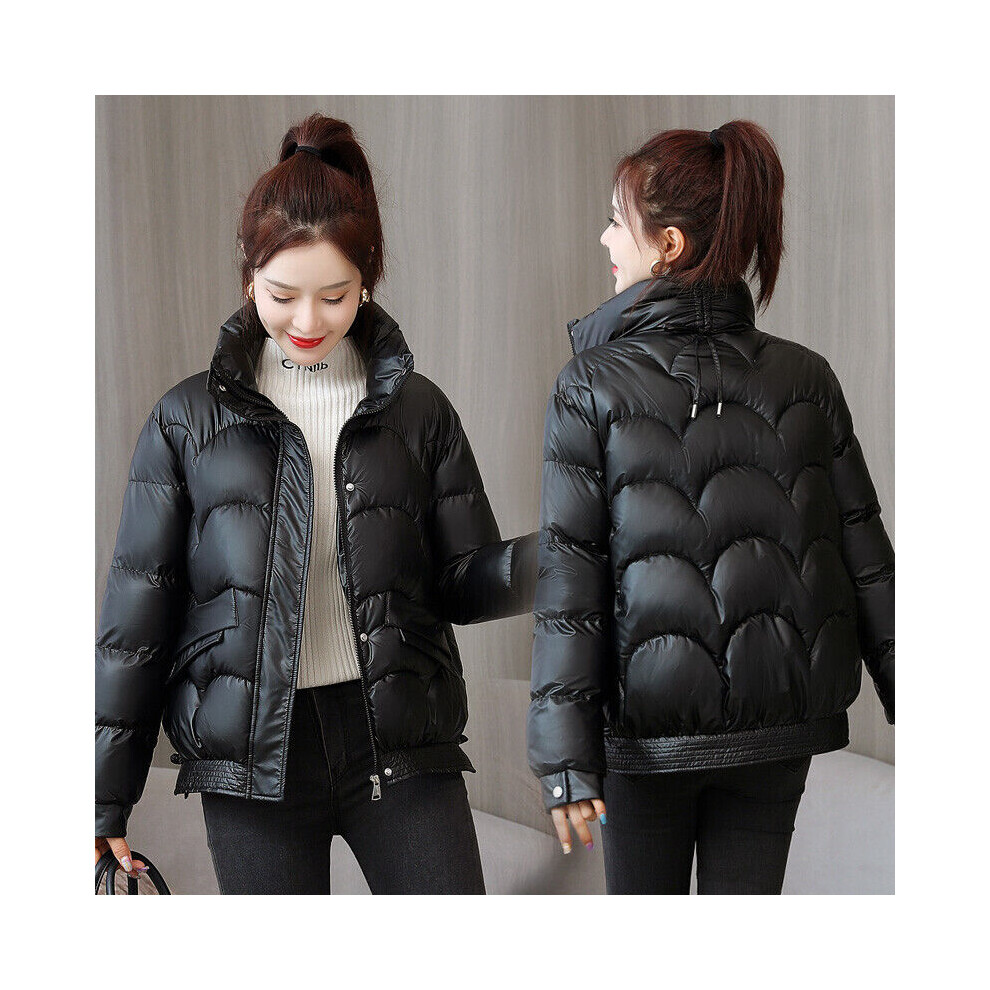 Brillant Femme Rembourré Bulle Manteau Ã‰pais Chaud IsolÃ Court Parka Hiver-3XL-Noir