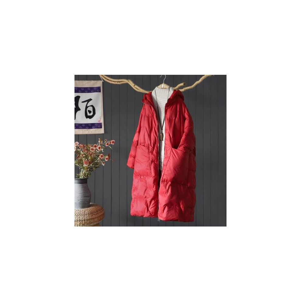 Veste manteau long femme en coton rembourré surdimensionné manteau chaud hiver parka noire-Red-Tag XL=US M=UK M