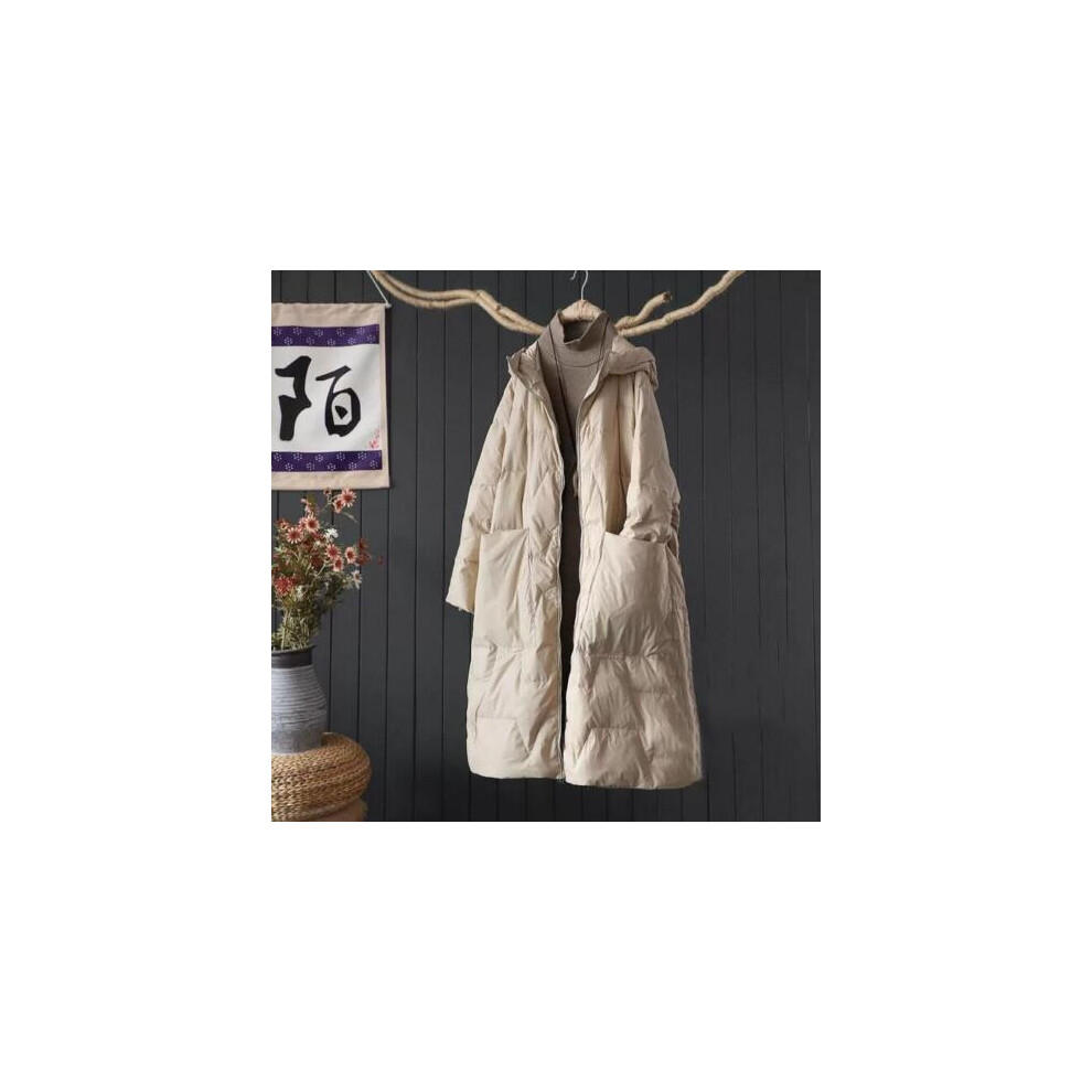 Veste manteau long femme en coton rembourré surdimensionné manteau chaud hiver parka noire-Beige-Tag 2XL=US L=UK L