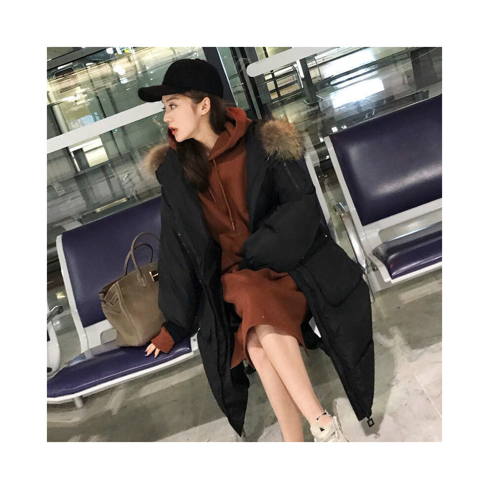 Femme Doudoune Manteau Long Veste Parka Capuche Hiver Pull Chaude Noir Blanc-Noir-XL