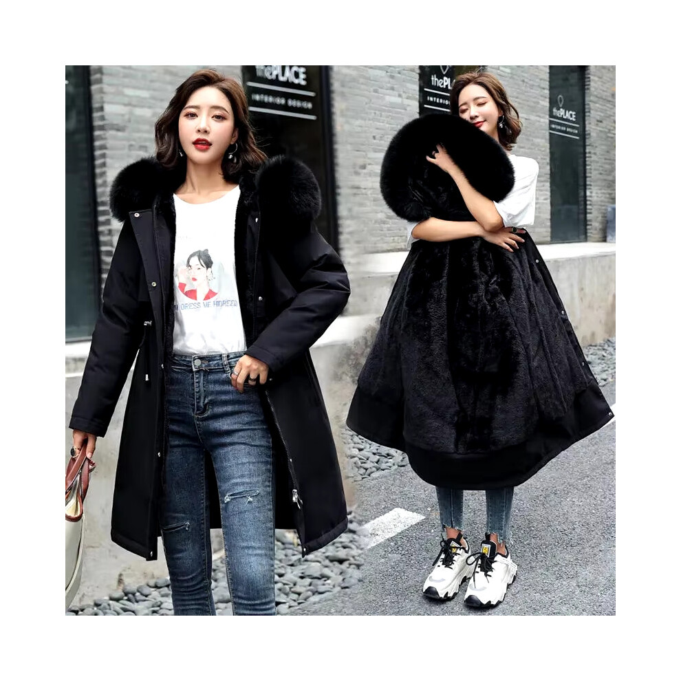 Parka Femme à Capuche Fourrure Doublure Laine, Manteau Long Chaud Hiver, Grande-Xxl (175_4182)