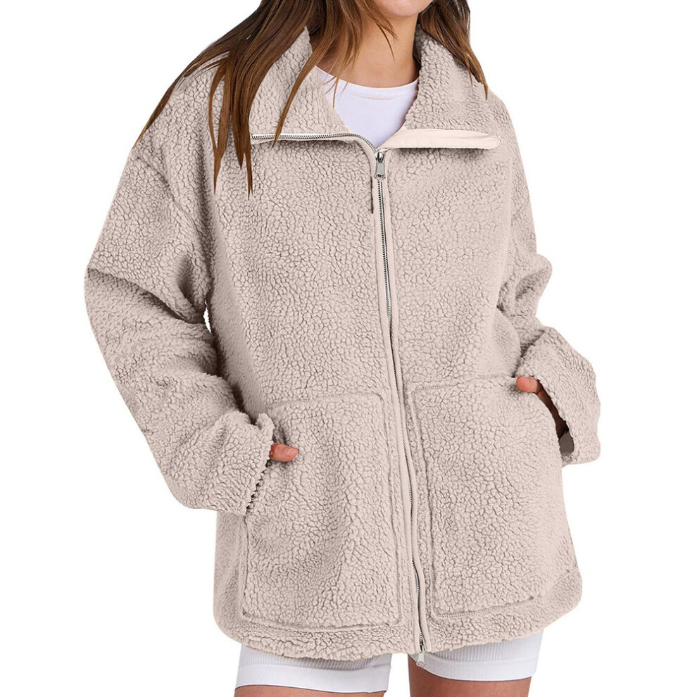 Veste élégante en laine d'agneau pour femme avec col roulé confortable et cou-Khaki-L