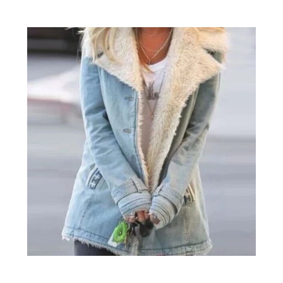 Femme Manteau Polaire DoublÃ Fourrure Veste ExtÃrieur Parka Chaud Hiver-Bleu-M