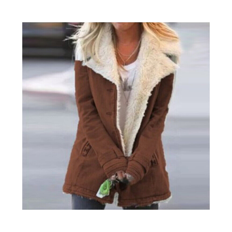 Femme Manteau Polaire DoublÃ Fourrure Veste ExtÃrieur Parka Chaud Hiver-Marron-XL