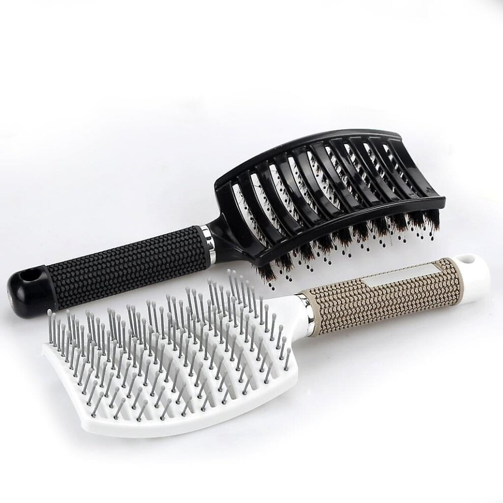 Hairbrush Boar Bristle, Curved Vent Hairbrush, Boar Bristle Hair Detangling Brush Suitable For Thick, Thin, Curly