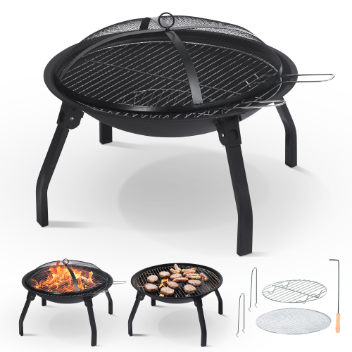Keplin Portable Folding Fire Pit with Lid, Durable Steel Firepit