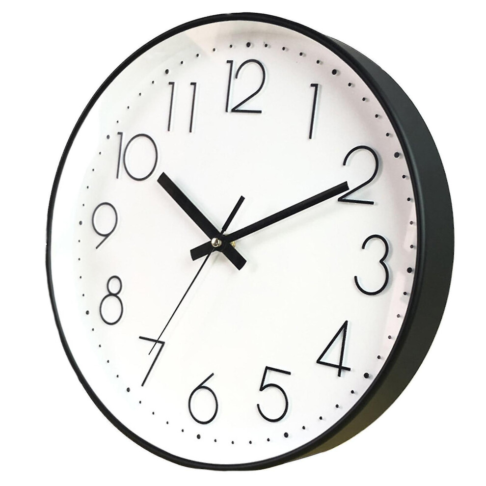 (Black-White) 10 Inch Wall Clock Round Hanging Noiseless 3d Number Quartz Clock