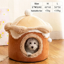 Kat Hond Huis Grot Warm Winter Diepe Slaap Huisdier Nest Geometrisch IJs Plezier Comfort voor Medium Bruin 48x48cm
