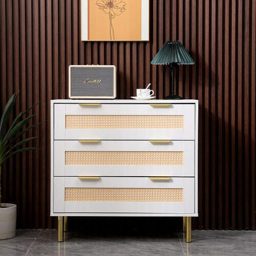 MMT Wit Commode met Rotan Fronten, 3 Opbergladen 1
