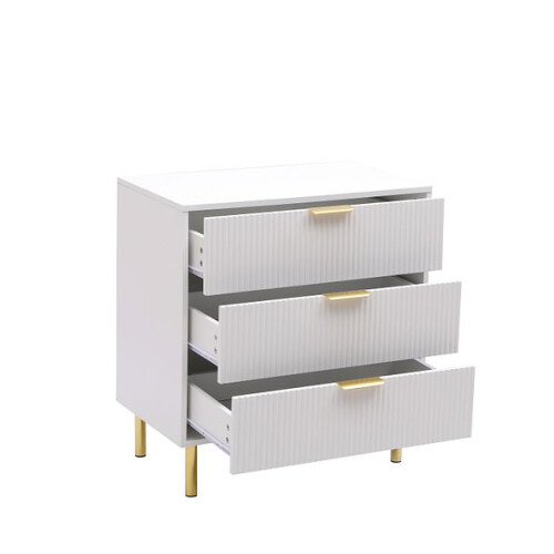 Commode en laque blanche, poignées et pieds dorés, 3 tiroirs 2
