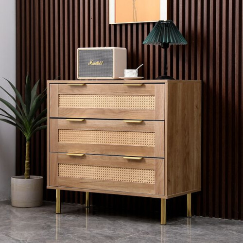 MMT Natural Chest with Rattan Fronts, 3 Storage Drawers 2