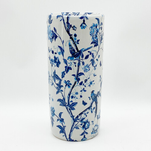 18" ROUND BLUE & WHITE BIRD UMBRELLA STAND