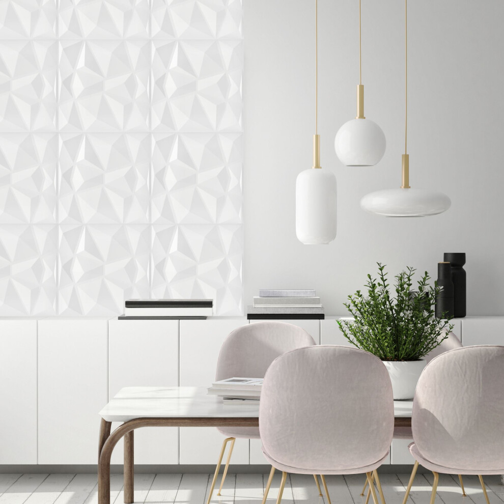 (Matte White, Set Of 6) 3D Wall Panels (50X50cm) Decorative Diamond Design - Image 2