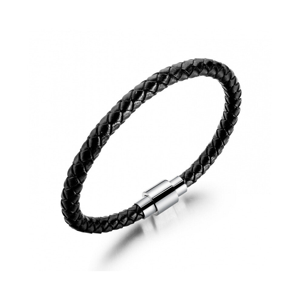 Mens Leather Bracelet with Stainless Steel Magnetic Clasp