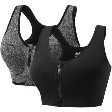2 Pack Women's Sports Underwear with Removable Pads in Front of Zipper and Zippered Push-up Bra, for