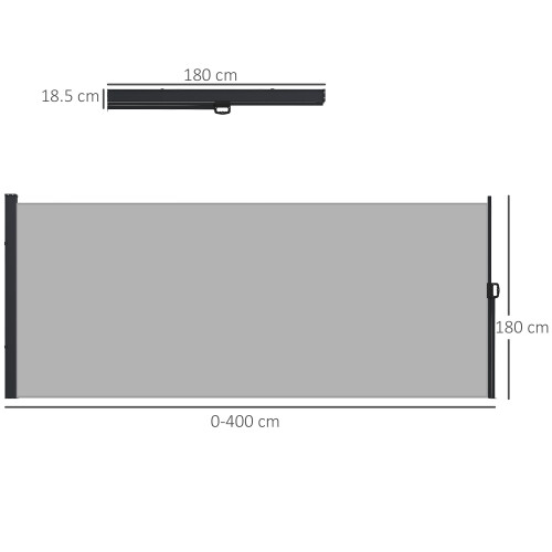 Outsunny Outsunny Side Awning Retractable, Privacy Screen, 400x180cm, Light Grey 1