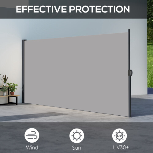 Outsunny Outsunny Side Awning Retractable, Privacy Screen, 400x180cm, Light Grey 2