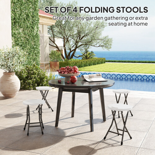 Outsunny Outsunny Folding Stool Set of 4, Decorative Garden Stool Set, White 2