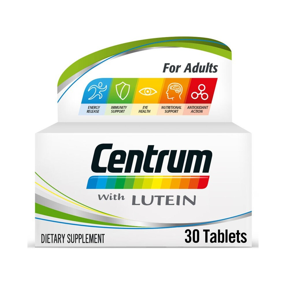 Centrum With Lutein Dietary Supplement Tablets 30's | Multivitamin |Eye Health Support |Immune Boost |Energy & Wellness |Daily Vitamins for Adults