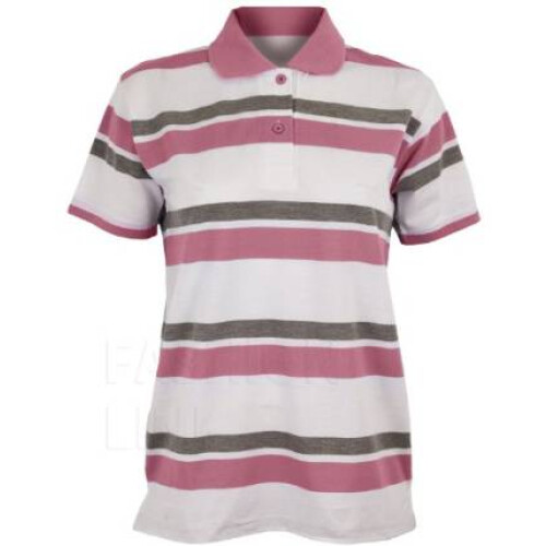 (Pink, 10-12) Women's Black Stripe Polo Jersey