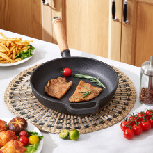 (25cm Dia) Cast Iron Skillet with Removable Wooden Handle