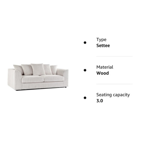 (3 Seater, Cream) Jumbo Cord Scatter Back Sofas in Premium Fabric 2