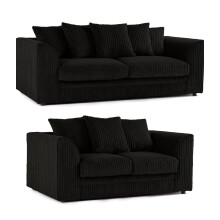 (3+2 Seater, Black ) Jumbo Cord Scatter Back Sofas in Premium Fabric
