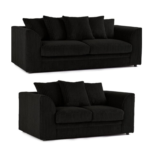 (3+2 Seater, Black ) Jumbo Cord Scatter Back Sofas in Premium Fabric
