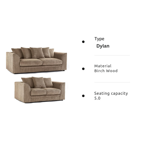 (3+2 Seater, Beige ) Jumbo Cord Scatter Back Sofas in Premium Fabric 2