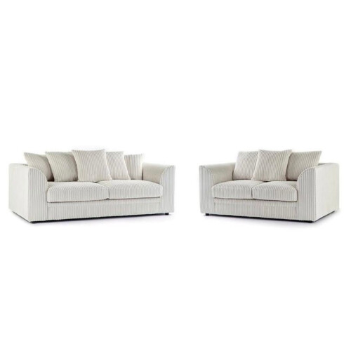 (3+2 Seater, Cream) Jumbo Cord Scatter Back Sofas in Premium Fabric