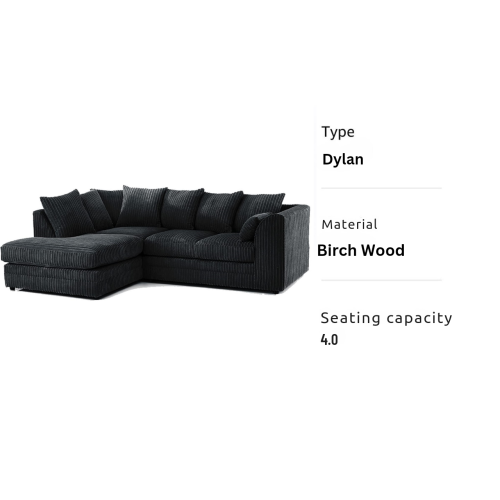 (Left Hand Corner , Black ) Jumbo Cord Scatter Back Sofas in Premium Fabric 2