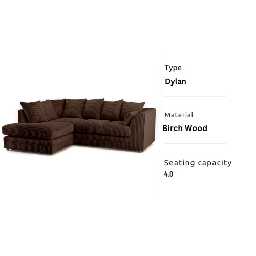 (Left Hand Corner , Brown ) Jumbo Cord Scatter Back Sofas in Premium Fabric 2